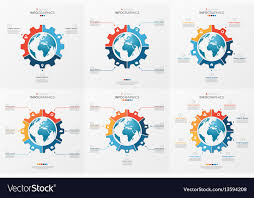 set of gear wheel style chart template with globe