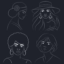 Set. Dark background. Four illustrations of girls. Art line style. 54346260  Vector Art at Vecteezy