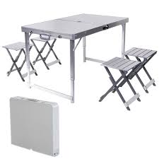 Umbrella Hole Aluminum Alloy Portable Outdoor Folding Picnic Table With 4 Seats For Garden Camping Picn Wooden Picnic Tables Camping Table Folding Picnic Table