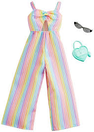Amazon Com Barbie Clothes Rainbow Striped Jumpsuit Plus 2 Accessories Dolls Gift For 3 To 7 Yea In 2020 Barbie Clothes Doll Clothes Barbie Barbie Fashionista Dolls