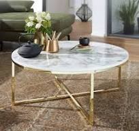 FineBuy Table Basse de Salon Effet Marbré 80x36x80 cm MDF et Metal | Grande  Table de Canapé Ronde Blanc Or | Design Table d'appoint Moderne : ...
