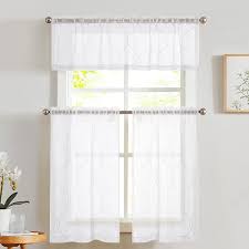 Some sheer valances & semi sheer valances will allow more light to pass through then others; Amazon Com Vangao Kitchen Curtains And Valances Set White Kitchen Curtains 3 Piece Set 24 Inch Length Embroidered Moroccan Trellis Pattern Light Diffusing Sheer Kitchen Curtains Valances For Kitchen Bathroom Everything Else