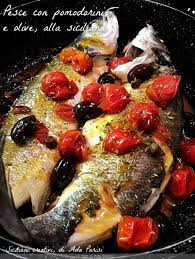 Pesce Con Pomodorini E Olive Alla Siciliana Ricetta Cibo Siciliano Ricette Cucinare Il Pesce