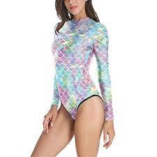 C C Us Women S One Piece Long Sleeve Rash Guard Swimwear Mermaid Sun Protection Swimsuit Bathing Suit White Rash Guard Swimwear Swimwear Long Sleeve Rashguard