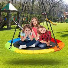 PACEARTH 40 Inch Saucer Tree Swing Flying 660lb Weight Capacity 2 Added Hanging Straps Adjustable Multi-Strand Ropes Colorful Safe and Durable Swing Seat for Children