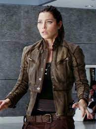 Jessica Biel Total Recall Melina Brown Leather Jacket Top Celebs Jackets Celebrities Leather Jacket Jessica Biel Distressed Leather Jacket