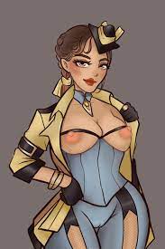 2d apex legends big breasts big nipples brown hair cameltoe  costume fishnet gold standard loba loba red lipstick see-through thick  thighs upper body 