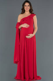 Kirmizi Tek Omuz Hamile Abiye Elbise Abu751 Elbise Modelleri Elbise The Dress