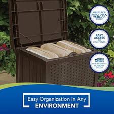 The bench is made from a double resin material and will withstand rough weather. Suncast Ssw1200 Mocha Resin Wicker Storage Seat 22 Gallon Amazon Ca Patio Lawn Garden