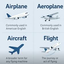 Airplane vs aeroplane vs aircraft vs flight differences