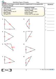 Some of the worksheets displayed are 4 isosceles and equilateral triangles, classifying triangles by sides and angles work, lesson 41 triangles and quadrilaterals, equilateral triangle, triangle constructions date period, ws 4 6 isosceles and lesson 41: Identifying Types Of Triangles Worksheet Template With Answer Key Printable Pdf Download