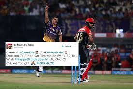 Chris gayle, virat kohli, ab de villiers, kedar jadhav, m singh, stuart binny, pawan negi. Ipl 2017 Kkr Vs Rcb To Wish Sachin Tendulkar Happy Birthday Rcb Bundled Out For 49 Reports Twitterati