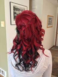 Waterfall Braid Bright Red With Black Underneath Hair Color Ideas Underneath Hair Color Underneath Hair