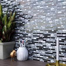 If this was my bathroom, i might spend all day in there, staring at the wall. Tilegen Crystal Diamond Wallpaper Random Sized Glass Mosaic Tile In Silver Black Wall Tile 10 Sheets 9 6sqft Overstock 27973536
