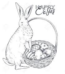 Learn how to draw realistic flowers in less than one week! Vector Illustration Of Hand Drawn Rabbit Near The Basket With Ornate Eggs And Spring Flowers Realistic Sketch Easter Illustration In Black And White Colors And Hand Lettering Text Royalty Free Cliparts Vectors
