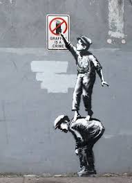 Une Oeuvre De Banksy A Ny J Adore Cette Oeuvre Car Elle Est Impertinente Et Elle Utilise Le Decor Urbain Arte De Rua Banksy Graffiti Banksy