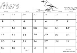 Skriv ut kalender for hvilket som helst år eller måned(er). Almanacka Mars 2020 Skriva Ut Gratis Utskrivbara Pdf
