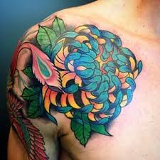 Blue Orange Chrysanthemum Flower Tattoo Japanese Flower Tattoo Flower Tattoo Chrysanthemum Tattoo