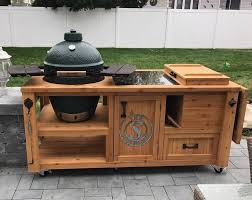 Custom Grill Table Or Grill Cart For Big Green Egg Kamado Joe Primo Or Add A Gas Grill Drop In Mini Fridge For An Outdoor Kitchen In 2020 Grill Table Custom