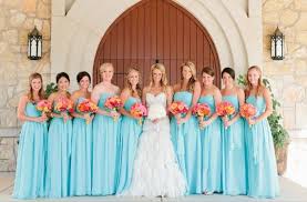 Beautiful Light Blue Bridesmaids Dresses I Like That They Used Multi Colored Flowers Really Bright What Do You Think Bridesmaid Wedding Wedding Colors