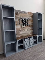 Pin By Tanner Daniels On Living Room In 2020 Farmhouse Tv Console Home Farmhouse Entertainment Center