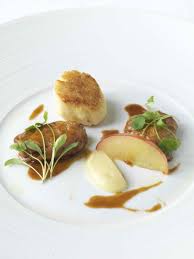 Scallop With Chicken Winglet And Compressed Apple Dinner Restaurants Food Seafood Entrees