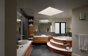 Narrow blue tile across vanity wall breaks up the neutral tones. Modern House Interior To Merge With Nature Digsdigs