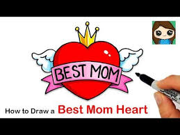 How To Draw Best Mom Heart With Wings Mother S Day Art Youtube Heart With Wings Drawings Youtube Art