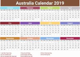 Australia 2019 Calendar With Holidays Monthly Calendar Template Calendar Template 12 Month Calendar Printable