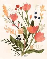 Pink Floral Bouquet Vertical Print Etsy Floral Illustrations Flower Illustration Plant Illustration