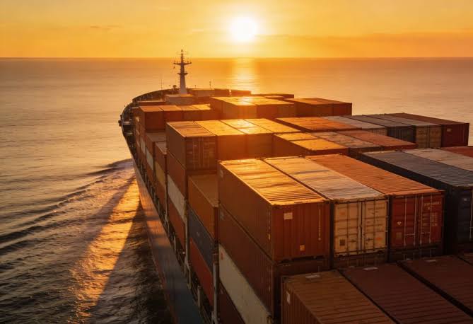 Oversized freight secured on a container ship deck