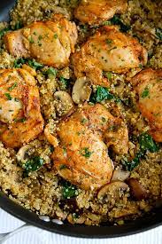 One Pot Chicken Quinoa Mushrooms Spinach Recipe Recipe In 2021 Quick Dinner Recipes Healthy Chicken Quinoa Recipes Quinoa Recipes Easy
