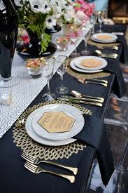 Black And Gold Table Setting Gold Wedding Reception Tables Reception Table Decorations Wedding Reception Table Decorations