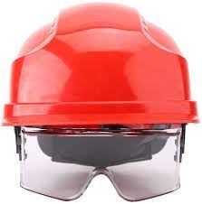 Amazon Com Visor Helmet Hard Hat Defender Built In Goggles Helmet Safety Hat With Goggle Red Garden Outdoor