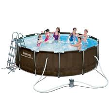 Bestway Power Steel Rattan Round Tubular Detachable Pool With Cartridge Purifier 366x100 Cm 56379 Brycus
