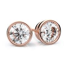 Elegant pair of drop retrò earrings realized in 14k rose and white gold, composed at the top by 2.70 g of 2 green agate spheres (10 mm x 10 mm) adorned with two little diamonds in the center; 14k Rose Gold Bezel Set Round Diamond Stud Earrings 1 Ct Tw M Si1 Si2