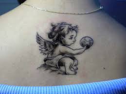Small crying baby angel with pink wings tattoo on leg. 55 Baby Angel Tattoos Designs With Meanings