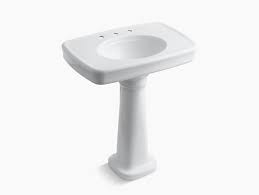 Vitreous china pedestal sink basin in white with overflow drain. K 2347 8 Bancroft Pedestal Sink With 8 Inch Centers Kohler