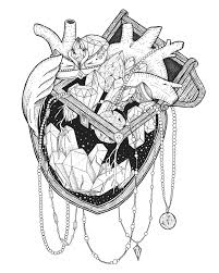 Heart Treasure Black White Art Illustration Micron Pen Ink Jewelry Gem Gems Gemstone Crystals Colorin Pen Illustration Dark Art Drawings Drawings