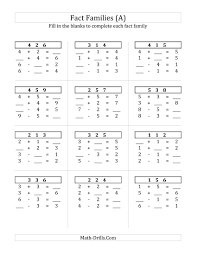 Addition And Subtraction Relationships With Sums To 10 A Fact Family Worksheet Fact Family Worksheet Family Worksheet Fact Families