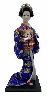 The doll festival (girls' day) a closer look. 12 H Dancing Japanese Geisha Doll With Fan In Blue Kimono
