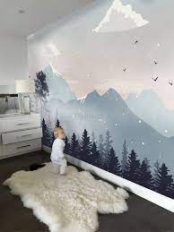 Mountain mural mountain nursery large wall murals mural wall art mountain silhouette wal art foggy mountains mountain mountain mural wallpaper grayish navy pale pink mountain | etsy. Kids Mountain Landscape With Snow Wallpaper Mural Kid Room Decor Kids Wall Murals Baby Room Decor