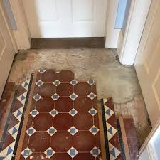 Edwardian Tiled Hallway During Restoration In Bewdley Victorian Tiles Clean Tile Tiled Hallway