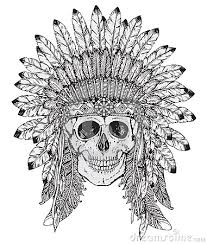 More images for indian headdress drawing » Hand Drawn Vector Illustration Of Indian Headdress With Human Sk