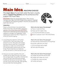 main idea multiple choice worksheet education com