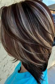 Short Layered Stacked Bob Hairstyle Brown Hair With Steel Gray Hi Brunette Hair With Highlights Hair Color Ideas For Brunettes Short Hair Color For Black Hair
