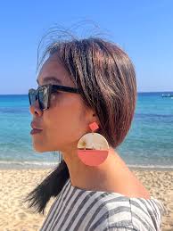 Earrings in Real White Horn and Pink Lacquer. Pink Oversized Earrings.  Quirky Earrings.