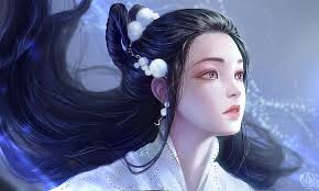 Chang'e, blue, frumusete, xiaofan zhang, change, fantasy, chang e, face,  girl, goddess HD wallpaper