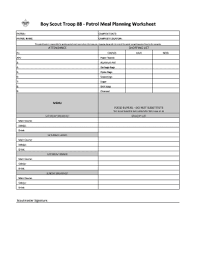 Individuals and families often find the need to prepare healthy meals especially when they are dieting. Fillable Online Troop 88 Meal Planning Worksheet Xlsx Doubleknot Fax Email Print Pdffiller