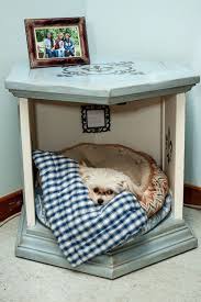 Dog House Made From End Table Purchased At Safehaven Gift Thrift Store Diy Dog Bed Diy Pet Bed Dog Bed